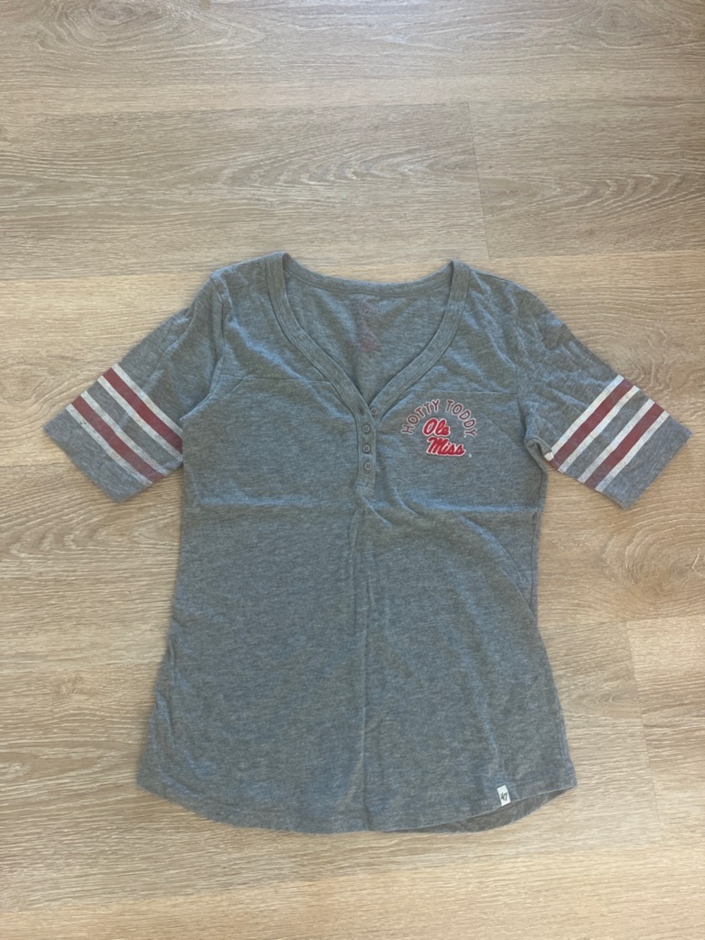 Ole Miss Hotty Toddy Gray Short-Sleeve Henley Tee with Team Logo